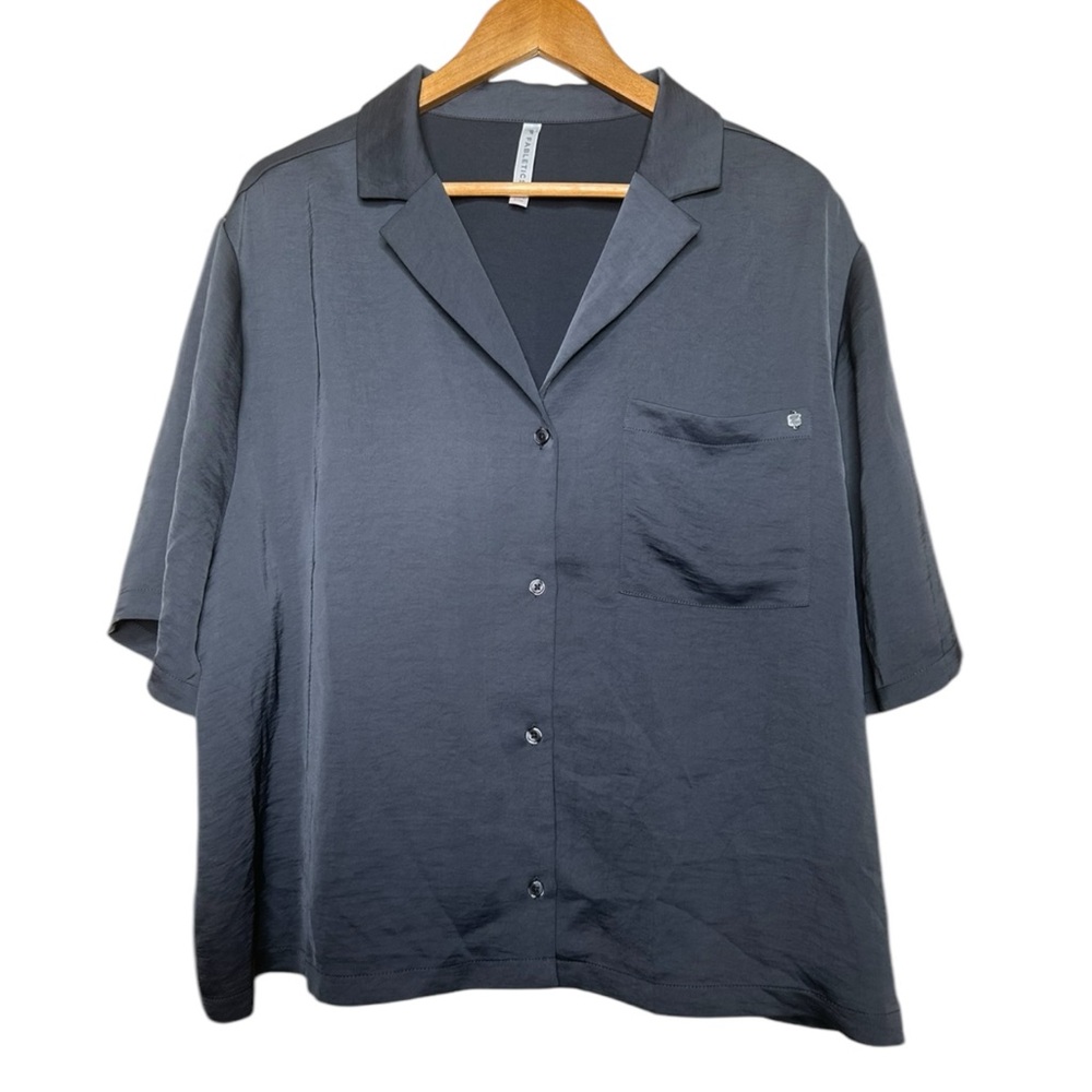 Fabletics Sleep Button Down Pewter Gray Slate Sil… - image 2